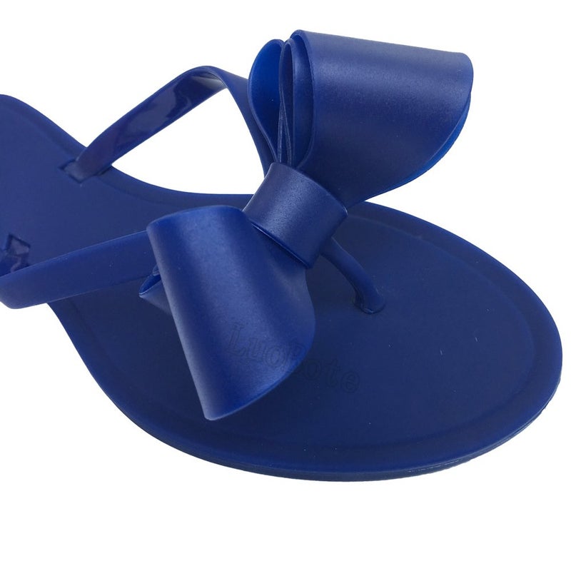 Mtzyoa Women Flip Flops Bow Flat Sandals Summer Blue Size 8 Beach Jelly Cute Ladies Waterproof Rain Casual Waterproof - Image 4